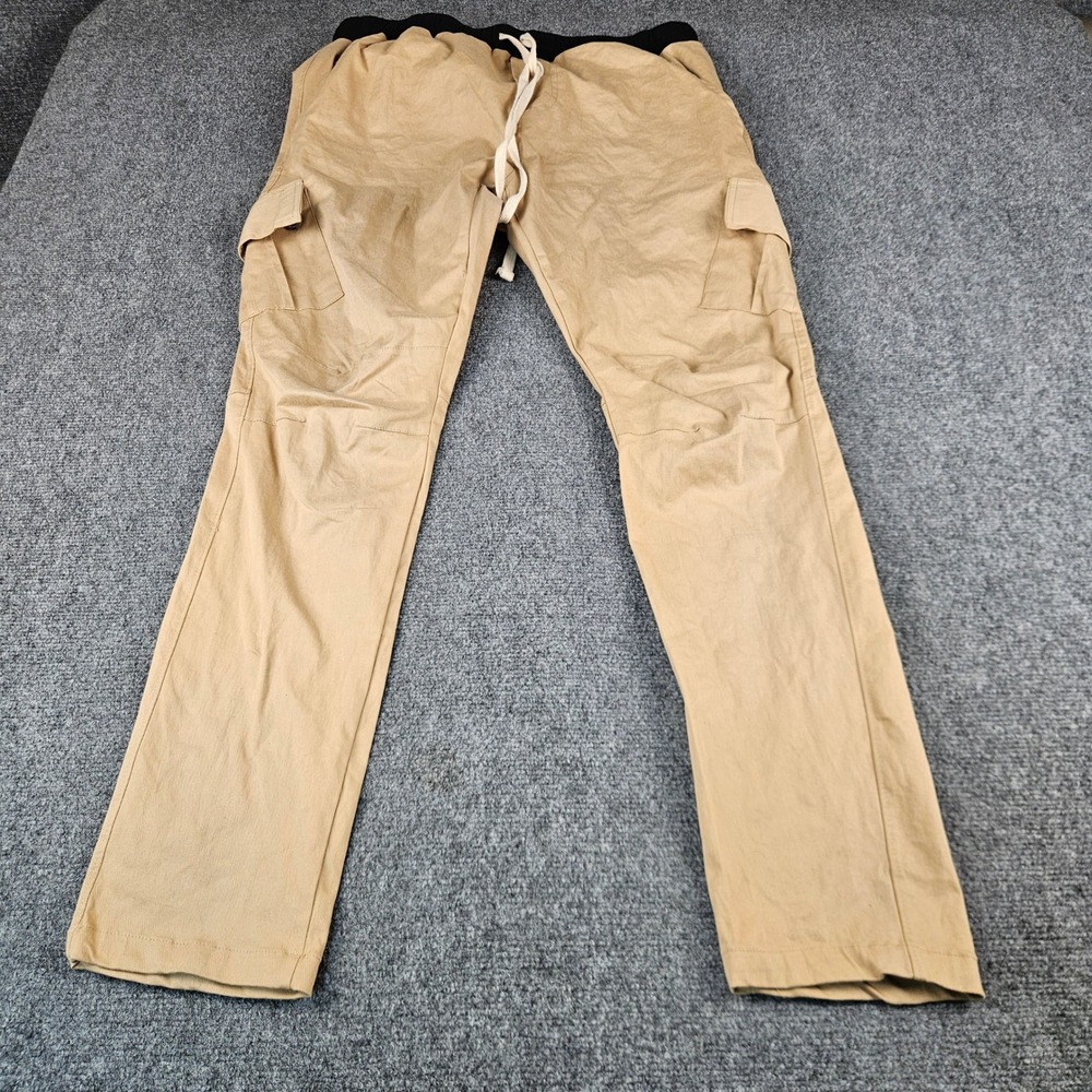 mnml‎ Mens XXL Cargo Pants Tan Khaki Black Elastic Waist Drawstring Streetwear
